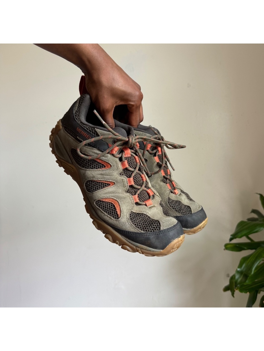 Merrell Waterproof Low Hiking Shoes Mens US9 Grey Orange Gorpcore Trail Sneakers